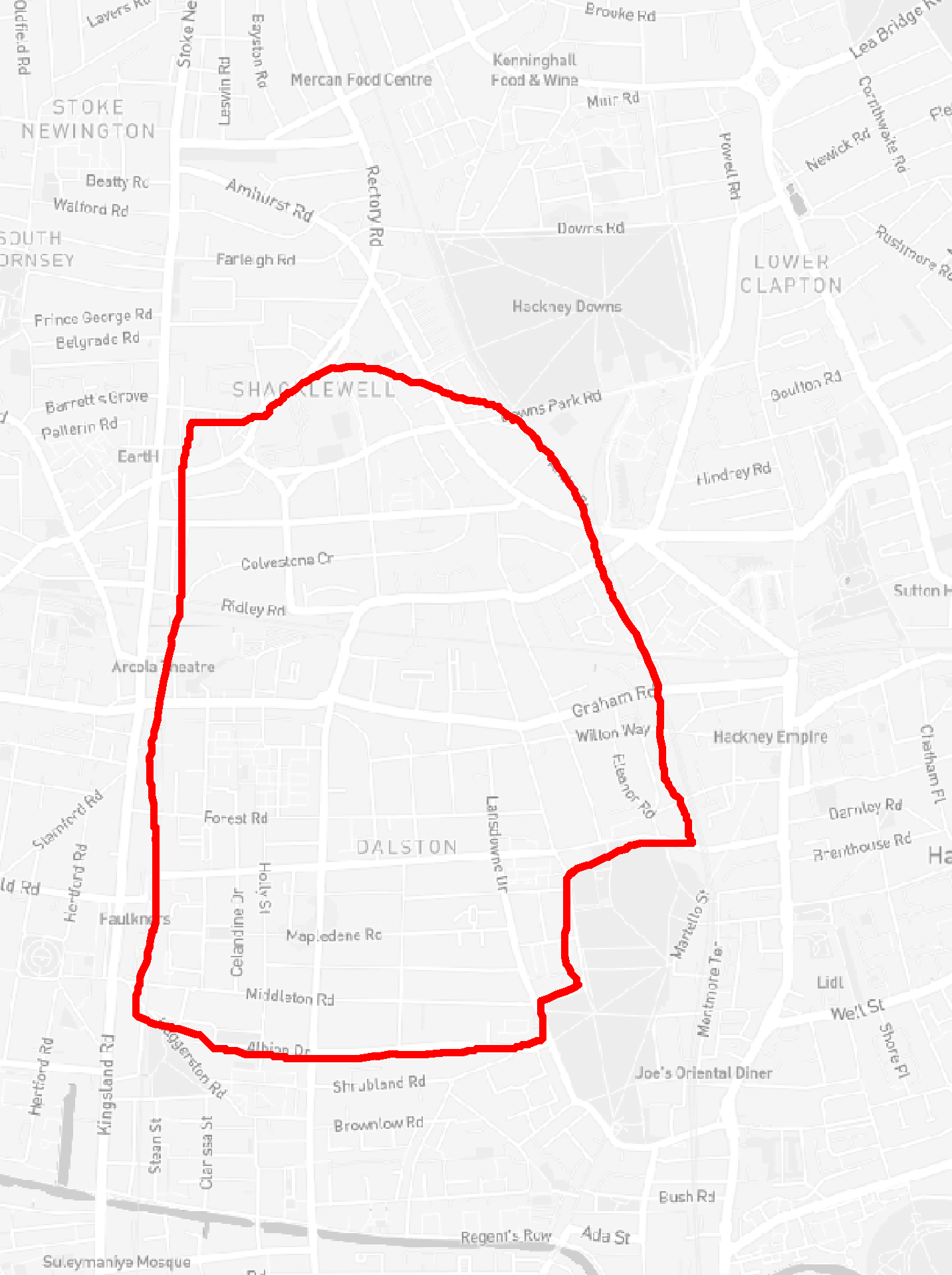 Subjective boundary of Dalston, UK